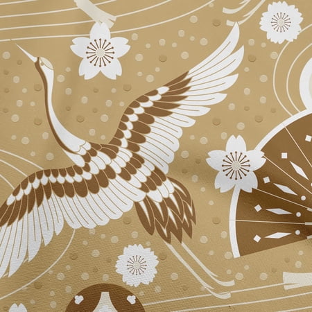 oneOone Silk Tabby Light Brown Fabric Asian Japanese Pattern Fabric For Sewing Printed Craft Fabric By The Yard 42 Inch Wide