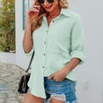 thumbnail image 2 of Camisas con cuello en V para mujer, con botones, manga larga de murciélago, blusas casuales de gran tamaño con bolsillo, 2 of 6