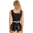 thumbnail image 3 of Zaldita Women's Club Outfits Shiny Metallic Leather Crop Top 2 Piece High Waist Gym Outfit Yoga Black M, 3 of 7