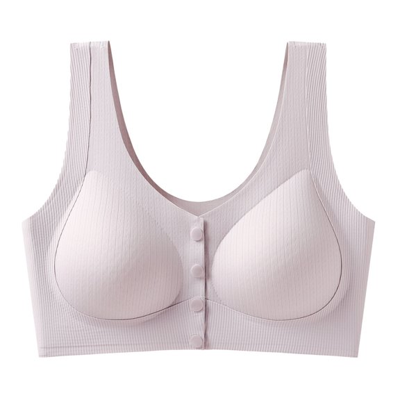 Zpanxa Bras for Women No Underwire Seamless Fixed Cups, Front Closure with Wide Straps and Back Smoothing for Plus Size Everyday Wear Purple 44D
