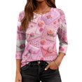 thumbnail image 5 of Fgvctg Valentine's Day Women's Tops Casual Crewneck 3/4 Sleeve Top Oversized Date Night Pullover Shirts Soft Cute Love Heart Graphic Half Sleeve Blouse Purple Pink M, 5 of 6