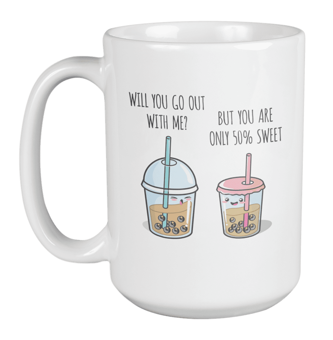 Will You Go Out with Me, Cute Boba Valentine Coffee & Bubble Milk Tea Gift  Mug (15oz) 