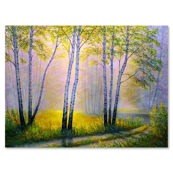 Designart ' Sunrise Glow Through The Birches I ' Traditional Canvas Wall Art Print