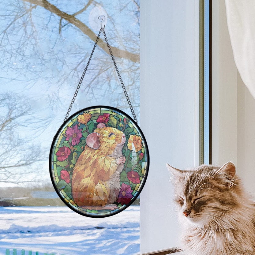 Stained Glass Window Hanging Ecstatic Golden Hamster, Valentine’s Day Decor, Festival Gift Ornament, Christmas Ornament Gift, Mother’s Day Keepsake, Keepsake 2025