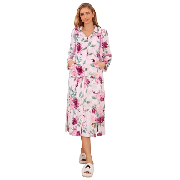 Richie House Women's Floral Robes Zip Front Nightgown Housecoat Lounge Dress S-3XL RHW4001-A-L