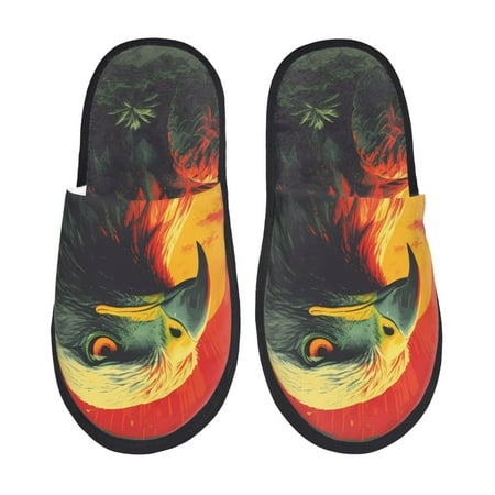 Balery Hawaiian Style Bald Eagle Slient Indoor Furry Fleece Comfort House Shoes Soft Non-Slip Home Shoes Cotton slippers House Slippers-- Medium