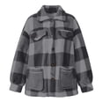 thumbnail image 5 of Liuinsasek Womens Casual Jacket Turned-Down Collar Long-Sleeve Fleece Checkered Button-Up Warm Coat with Pockets for Daily Fall Winter Wear, 5 of 10