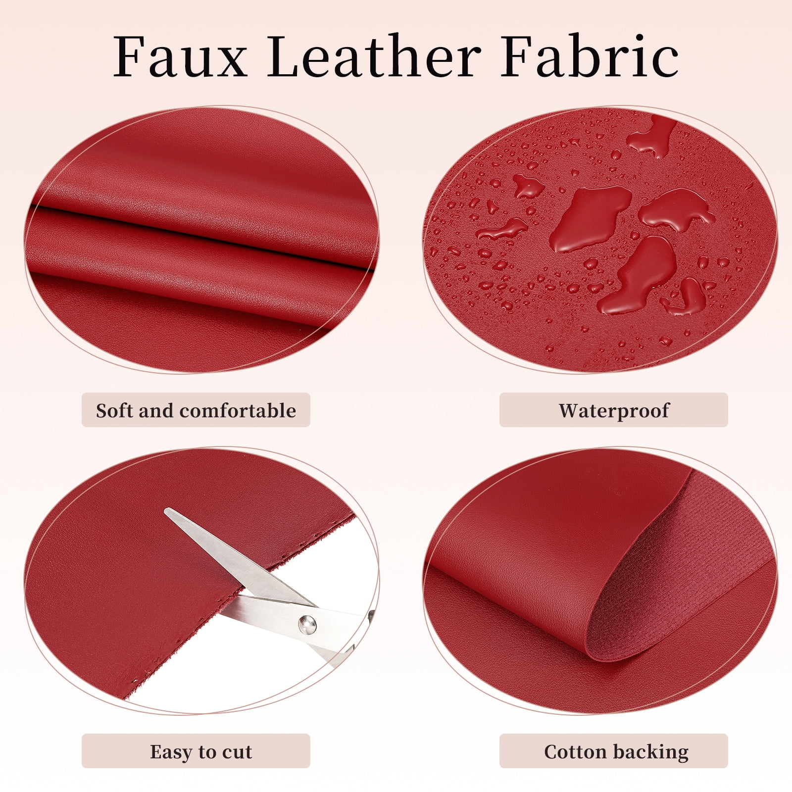 Uxcell Marine Vinyl Fabric, 54 Inch 1 Yard Upholstery Faux Leather Soft Waterproof Sheets Fabric for Crafts DIY Sewings Sofa Wallets Handbag Car, Dark Red