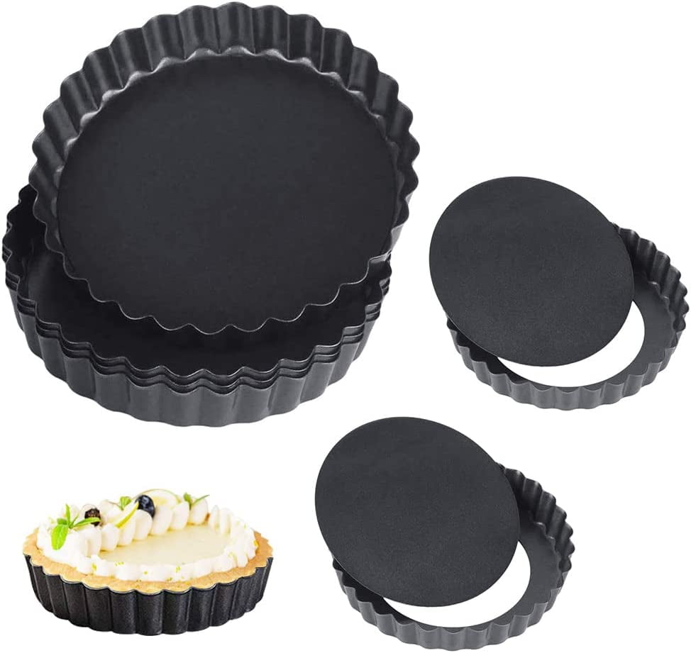 6 PCS Removable Tart Pan 5 inch Carbon Steel Quiche Molds Round Quiche