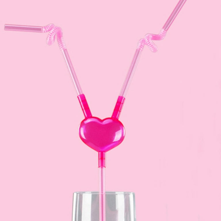 OUNONA 5PCS Red Heart-shaped Pipette Double People Plastic Straw Creative  DIY Art Straw Romantic Heart-shaped Lovers Straw for Valentines Day Qixi