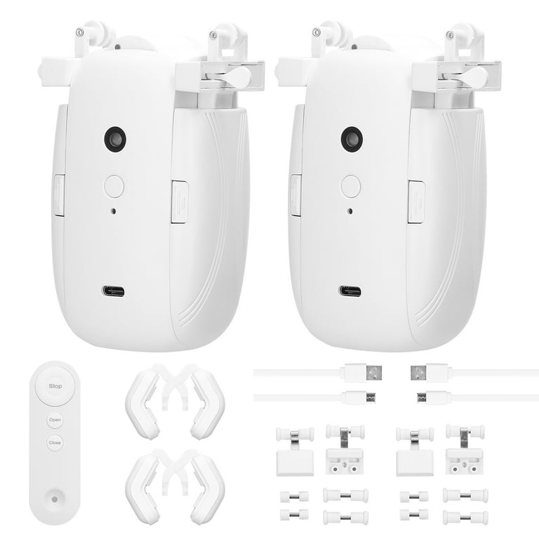 Docooler 2pcs 3 in1 Intelligent Curtain Motor Home Electric Curtain Opener No Wiring with Remote Controller for I-Rail/U-Rail/Roman Rod, Size: 112
