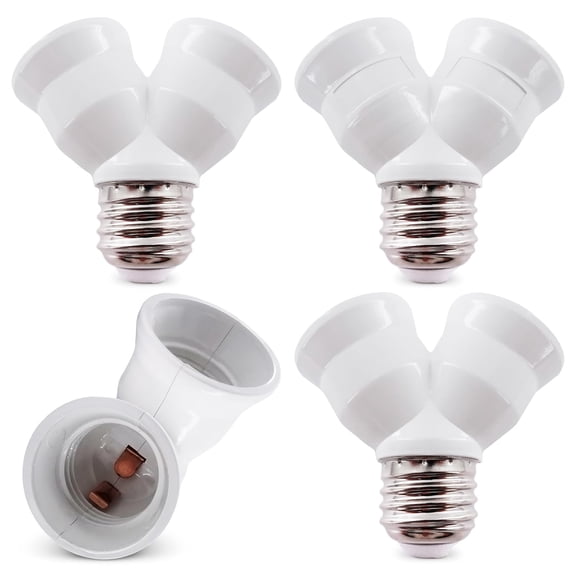 Pekkaxy 4-Pack Light Bulb Splitter Adapter, Dual E26 E27 Socket Converter for LED CFL Halogen Lamps