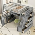 thumbnail image 3 of Bellemave Twin Size Loft Bed with Stairs and Desk, Wooden High Loft Beds Frame with 7 Storage Drawers and 2 Shelves for Kids Teens Adults (Gray), 3 of 9