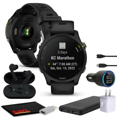 Garmin Forerunner 255 Music GPS Running Smartwatch, Advanced Insights, Long-Lasting Battery, 46MM Fitness Smart Watch for Men and Women Black, Bundle With Portable Charger And More