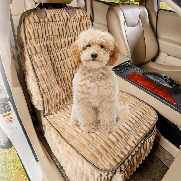 Funda de asiento de coche para perros YOVEEKLE, suave, de felpa, impermeable, color canela