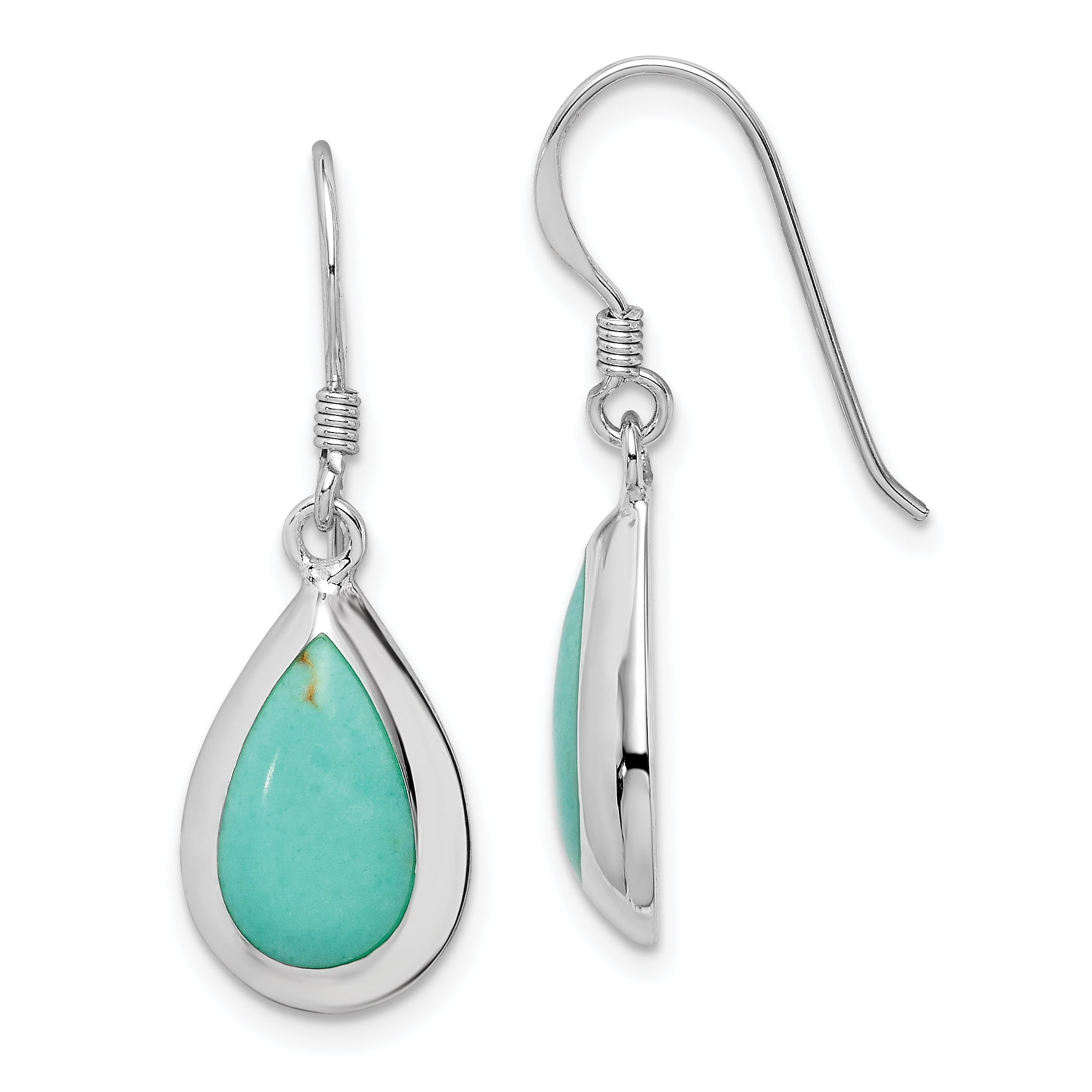 925 Sterling Silver Created Blue Turquoise Teardrop Post Stud Earrings Drop 925 Sterling Silver Created Blue Turquoise Teardrop Post Stud Earrings Drop