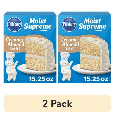 (2 pack) Pillsbury Moist Supreme Creamy Almond Cake Mix, 15.25 oz Box