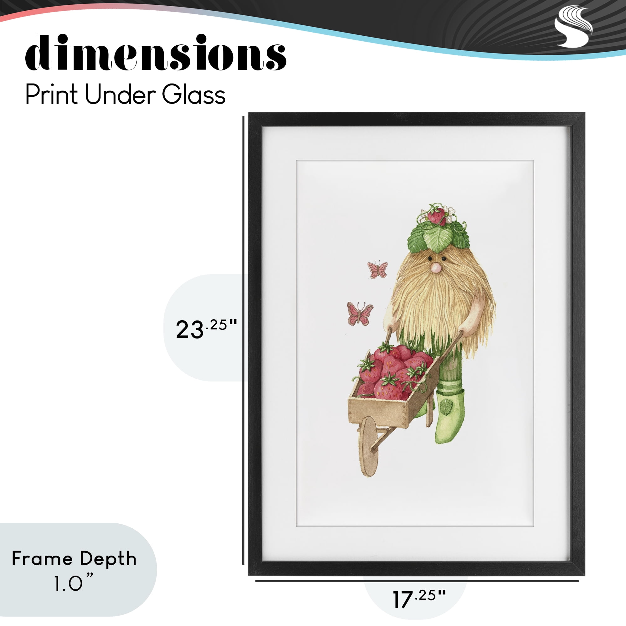 Stupell Industries Garden Elf with Wheelbarrow Black Framed Print Under Glass, design by Nancy Overton