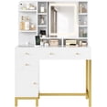 thumbnail image 2 of Bingirl White Vanity Desk with LED Lighted Mirror and Power Outlet - 3 Lighting Colors Makeup Dressing Table for Bedroom, 2 of 6