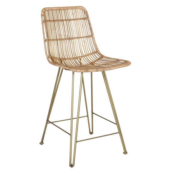 OSP Home Furnishings Capri 24" Counter Stool in Natural Weave and Antique Brass Metal Finish ASM 2/CTN