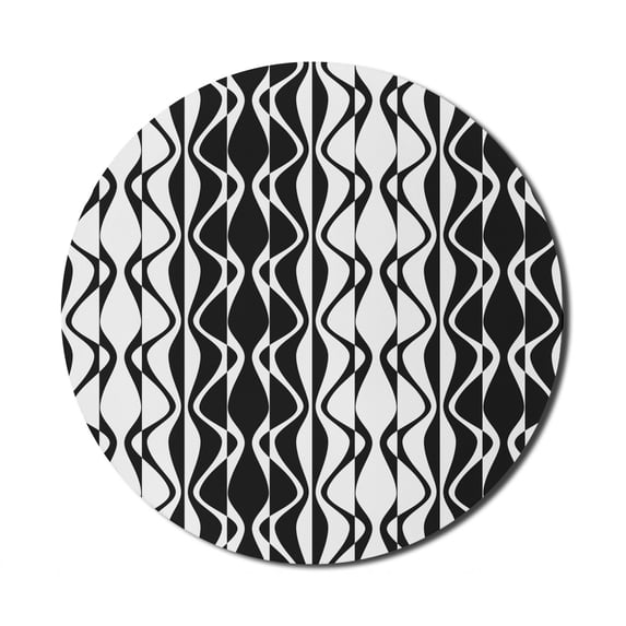 Minimalist Mouse Pad for Computers, Curved Wavy Lines in Simplistic Tone Swirls Vertical Geometric Contemporary, Round Non-Slip Thick Rubber Modern Mousepad, 8" Round, White and Black, by Ambesonne