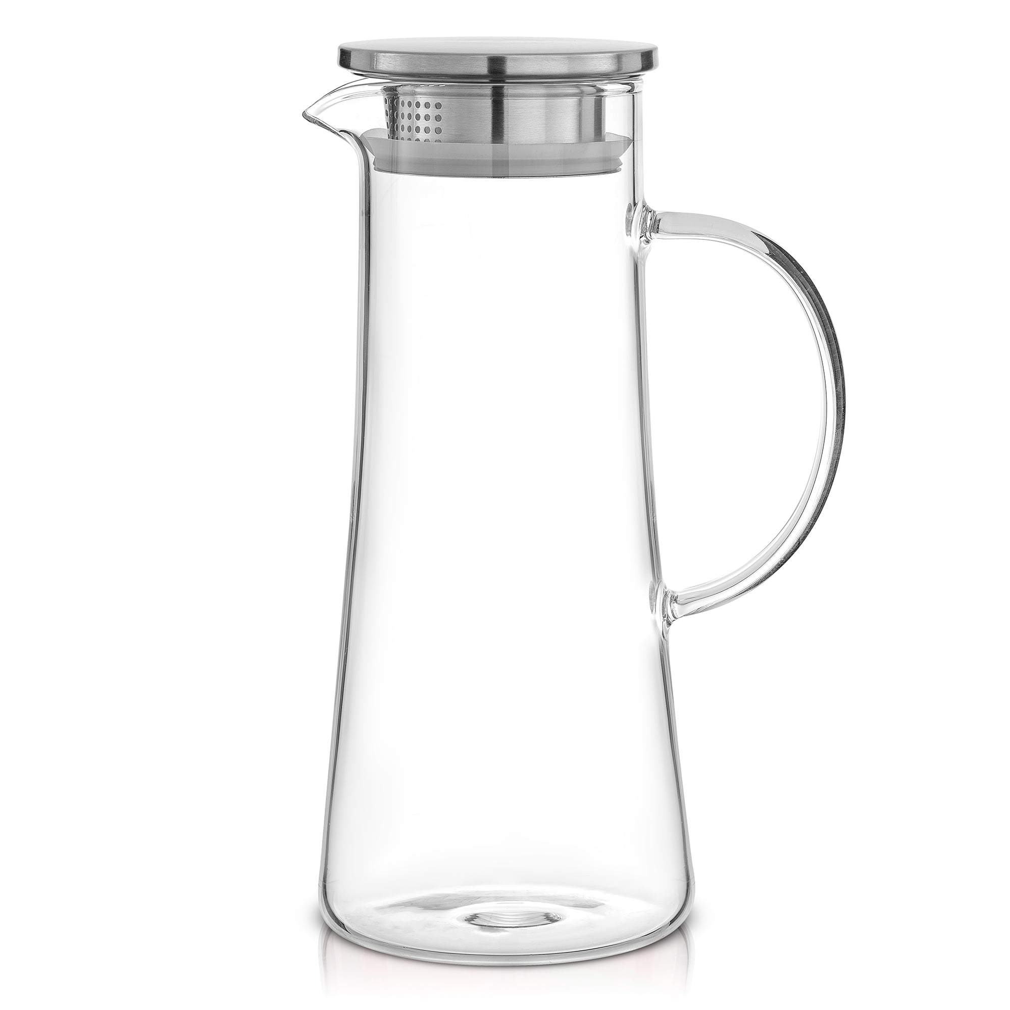 JoyJolt Breeze Glass Pitcher with Stainless Steel Lid and Spout, with Handle, for Water, Juice, Tea, Milk