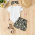 thumbnail image 2 of ANINEO Toddler Girl Clothes Rib Knit Romper Print Shorts Headband Baby Summer Clothes, 12-18 Months, 2 of 8