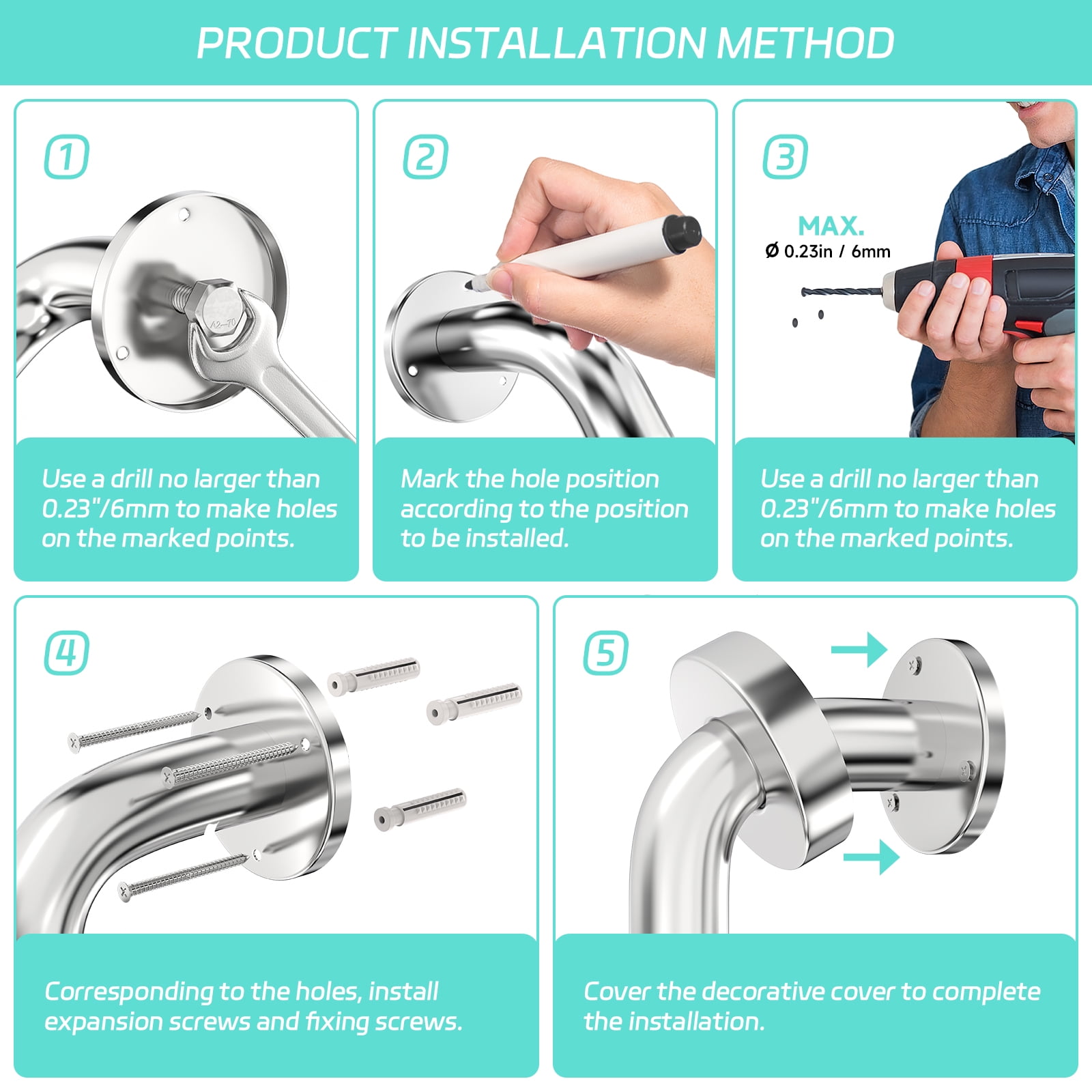 15.7 X 5.7 Inch Stainless Steel Grab Bar For Bathtubs & Showers – Anti-Slip Safety Handle For Elderly & Disabled, Wall-Mounted