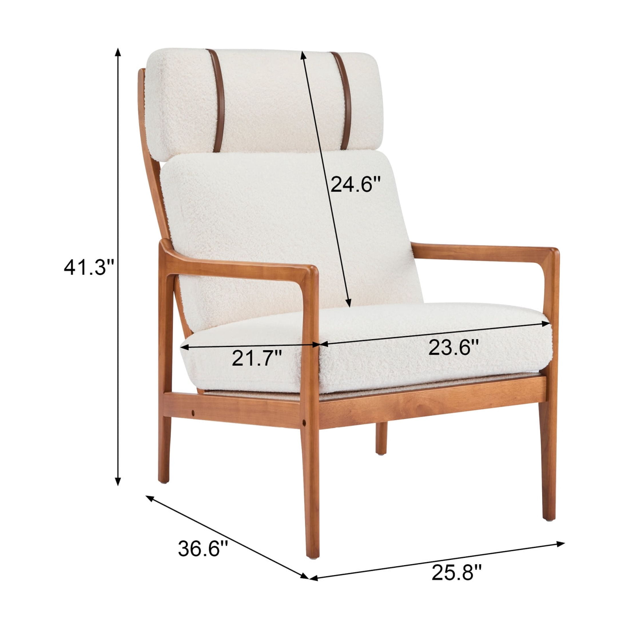 Christopher Knight Home Mid-Century Modern Accent Chair, Solid Wood Frame with High Back, Beige Boucle Cushions