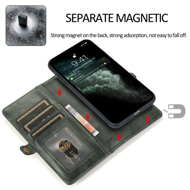 Wallet Case for iPhone 15,15 Pro,15 Plus,15 Pro Max,iPhone 15 6.1 5G Case  Magnetic Detachable with 9 Card Holder for Women Men,Luxury Leather
