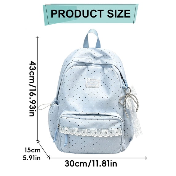 2026 Polka Dot School Backpack, Multi-Pockets Lace Trim Backpack, Large Capacity Schoolbag for Student College