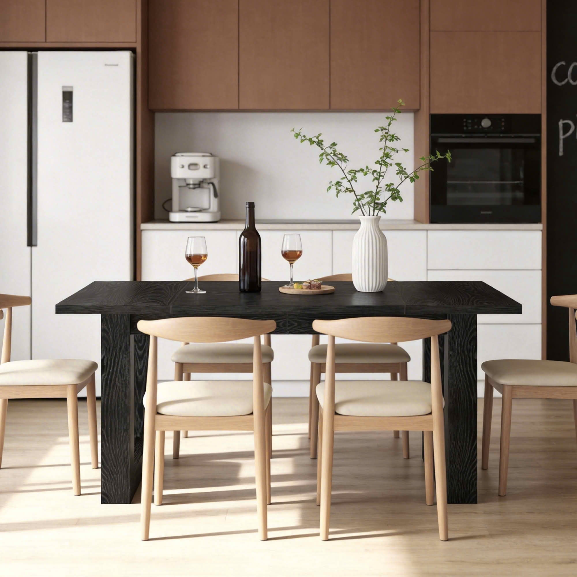 MAYEERTY 63 Inch Rectangular Dining Table, Wooden Kitchen Dinner Table with Square Base for 4 to 6 People