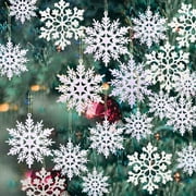 12 Pcs Christmas Snowflake Ornaments Plastic Glitter Winter Snowflakes  Large Snow Flakes for Hanging Christmas Tree Decorations Wedding Frozen  Birthday Party Supplies Xmas Home Decor,4 Inch 