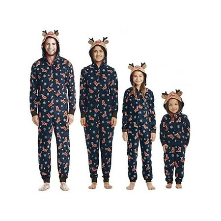 

Gwiyeopda Matching Family Christmas Pajamas Sets Elk Antler Hooded Romper PJ s Zipper Jumpsuit