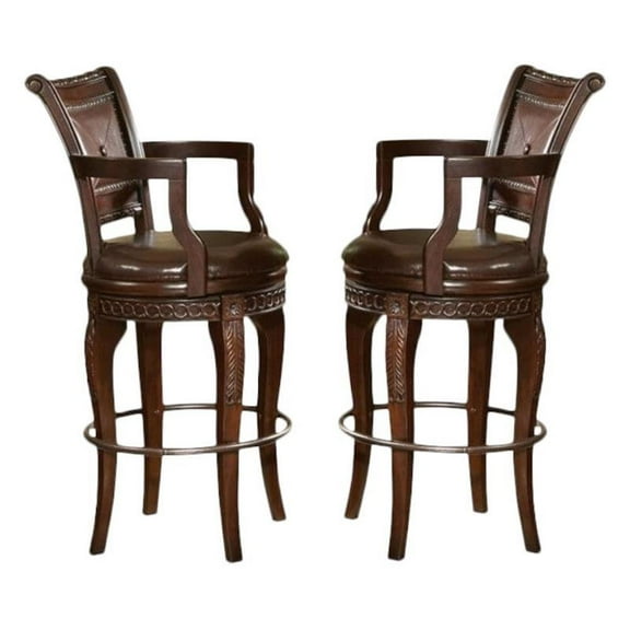Home Square 30" Swivel Bar Stool in Cherry - Set of 2