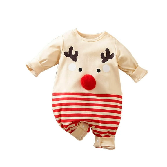 Zwiiyzr Baby Christmas Outfit Girl Boy Newborn Onesie Romper Cute Jumpsuits Infant Toddler Clothes Beige