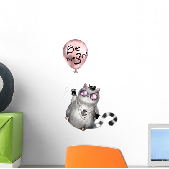 Illustration Cute Cat Rocker Wall Decal Wallmonkeys Peel and Stick Decals for Boys (12 in H x 8 in W) WM502731