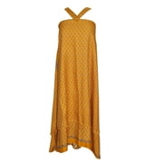 Mogul Magic Wrap Skirts Floral Print Premium Silk Sari Yellow Reversible Beach Dress