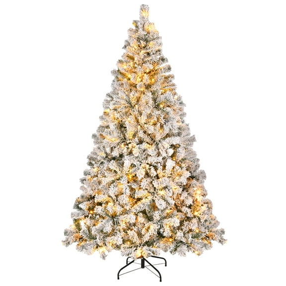 HONGGE 6ft Pre-Lit Snow Flocked Christmas Tree with 250 Warm White Lights, 1000 Branch Tips