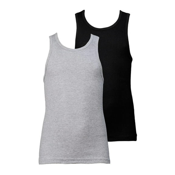 Boy's 100% Cotton Undershirt Tank Top, A-Shirts Black/Gray L, 3 Pack