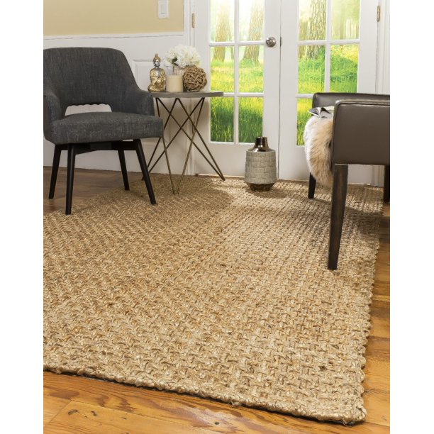 Dino Basketweave Beige Jute Rug, 9' x 12'