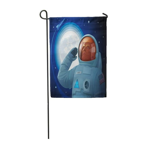 LADDKE Space Suit Salutes The Moon and Rocket Us President Looks Like Astronaut Makes Garden Flag Decorative Flag House Banner 12x18 inch