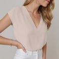 thumbnail image 4 of GEWSEY Women Tops Cap Sleeve Textured Dressy Casual V Neck Shirts 2025 Summer Business Work Blouses Outfits (Khaki, S), 4 of 8