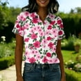 thumbnail image 4 of Women's Hawaiian Vacation Shirt Floral Tropic Print Short Sleeve Button Up Beach Cool Tops Hot Pink S, 4 of 5
