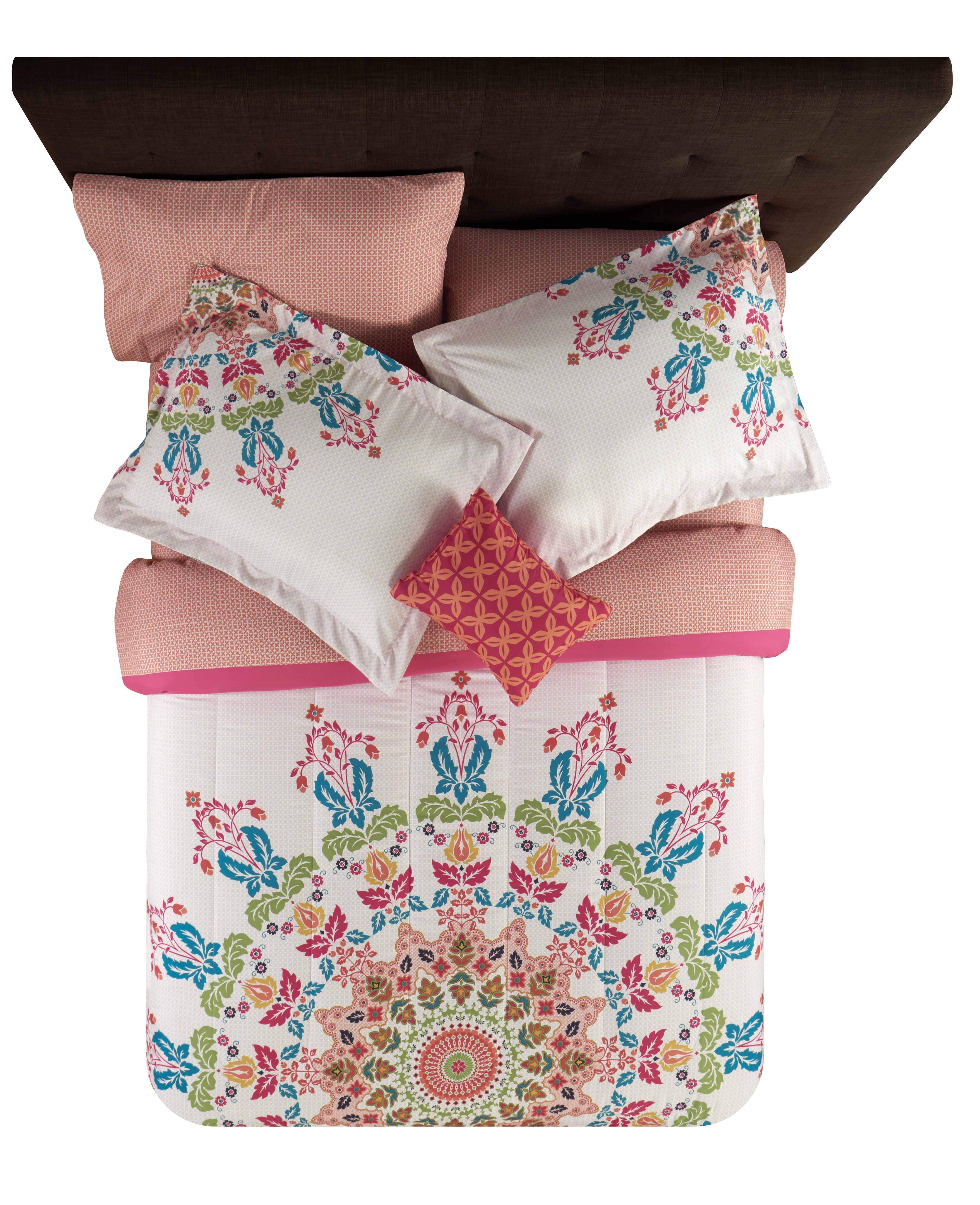 Mainstays Coral Medallion 8 Piece Bed in a Bag Comforter Set With Sheets, Full