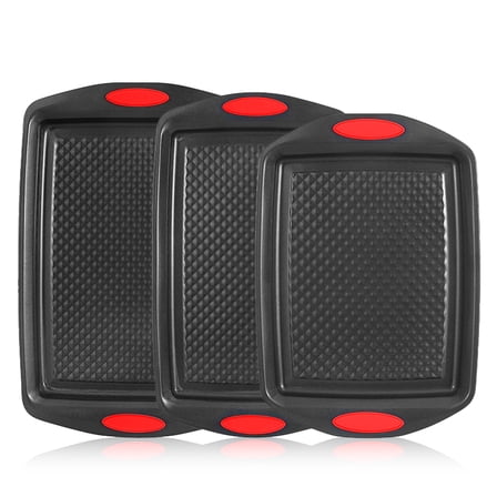 5-Piece Nonstick Kitchen Oven Baking Pans - Premium & Stylish Non-Stick Steel, Commercial Grade Restaurant Quality Metal Bakeware with Grey Silicone Handles - Easy to Clean