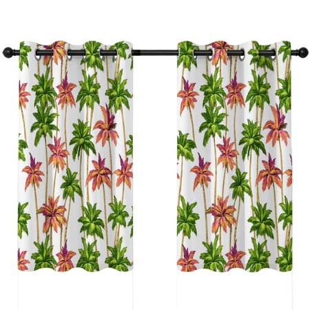 Summer Palm Tree Blackout Curtains 54 Inches Long Country Coastal Beach Botanical Green Red Tree Thermal Insulated Room Darkening Drapes with Grommets for Living Room 42 W x 54 L 2 Panels