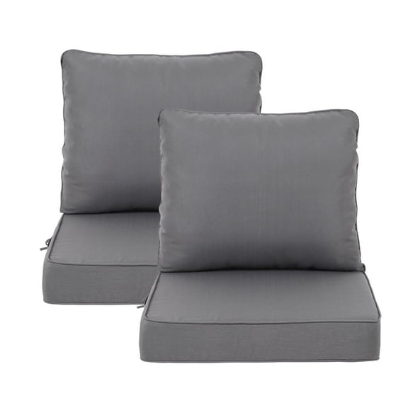 24x24 Inch Outdoor Deep Seat Cushion Set - Waterproof Fade-Resistant Patio Furniture Cushions with Removable Covers, Adjustable Straps & Handles for Chairs, Sofa, Couch (2-Piece)-Gray