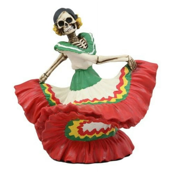 Ebros Day of The Dead Red Gown Sugar Skull Lady Skeleton Dancer Figurine 5.25"H