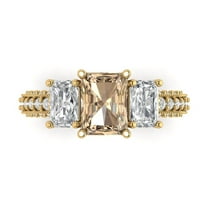 3.61 ct Emerald Cut Yellow Moissanite 3 Stone 18K Yellow Gold Womens Engagement Ring